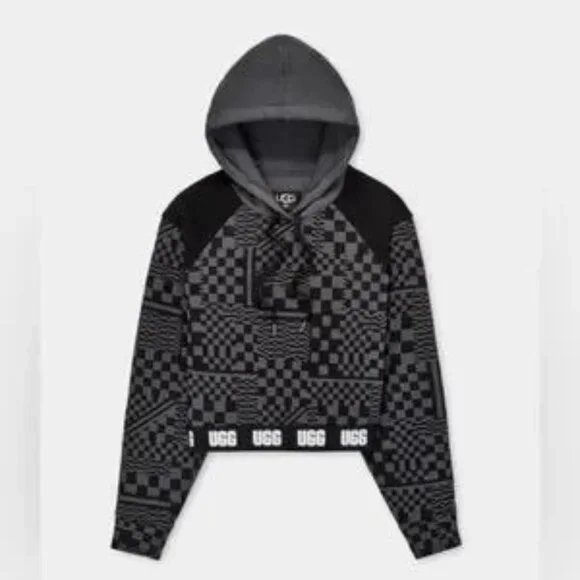 UGG Mallory Gray Checkered Cropped Hoodie - Picture 5 of 8